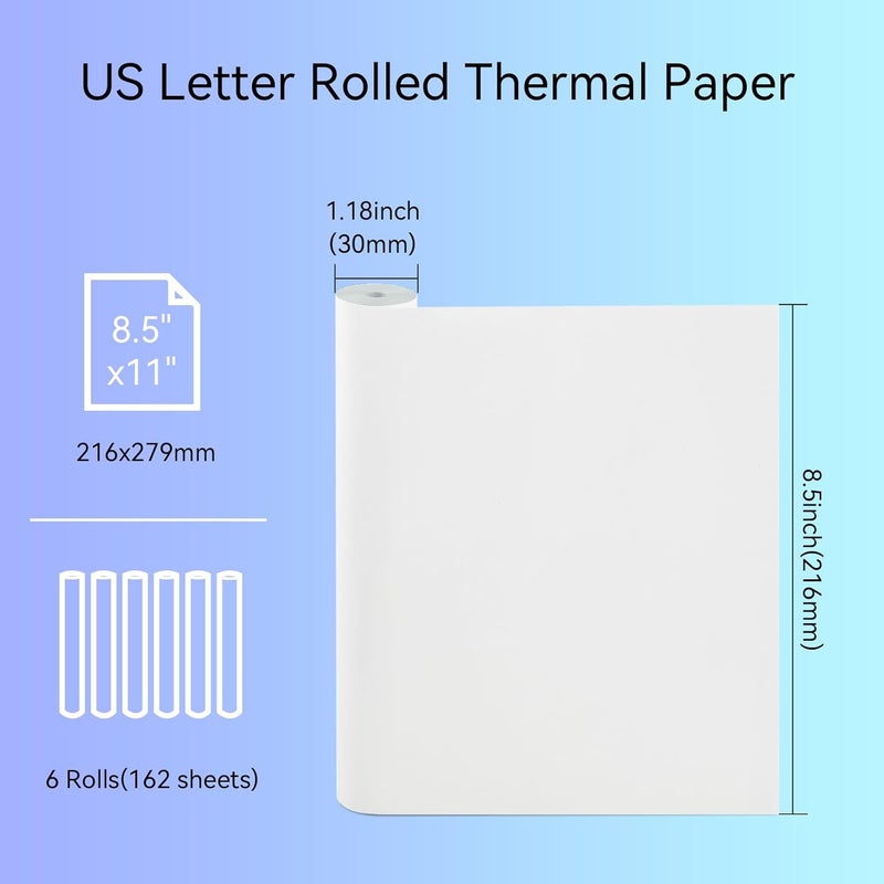 NYEAR 6 Rolls-162 Sheets US Letter Size Quick-dry Thermal Paper (8.5''x11'',7.6m long) for portable printer,thicker brighter and the font is clearer to make the printing quality better, (1 roll-27 Sheets) - Image 2